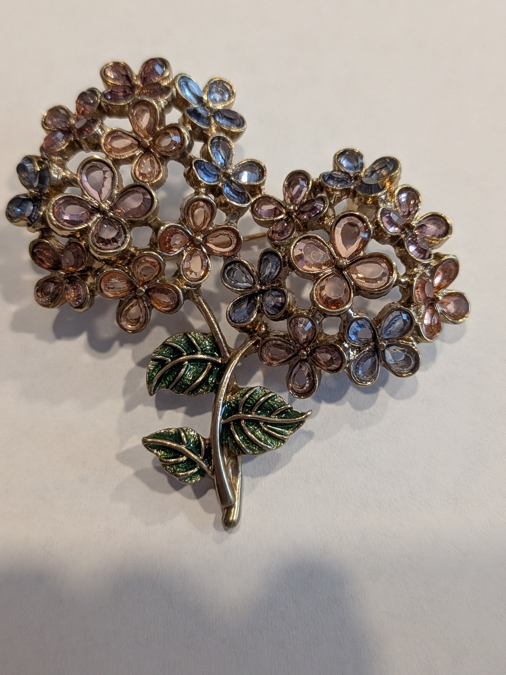 Floral Crystal Bouquet Brooch — Pink, Blue & Green